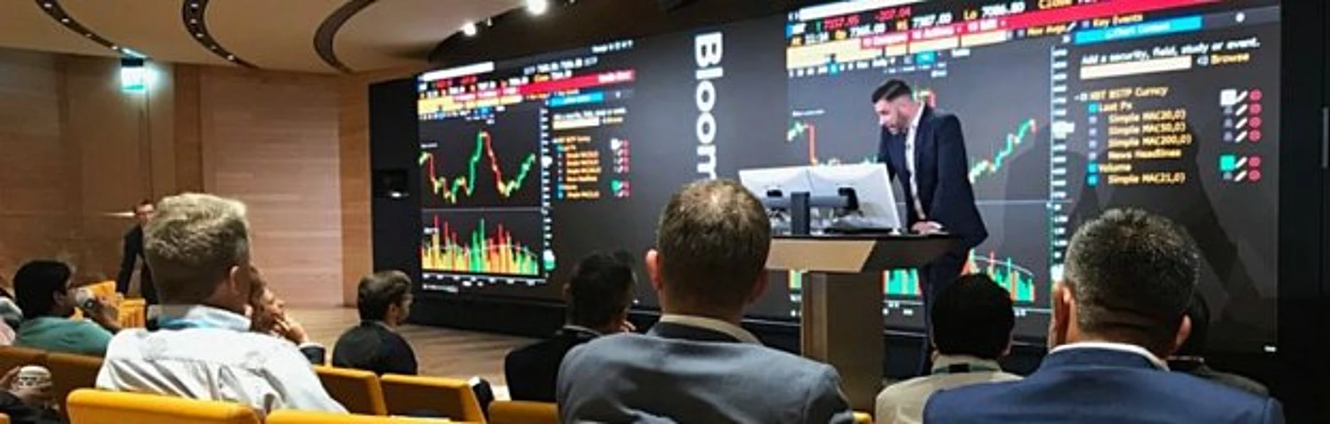 Eoghan Leahy presenting trading systems on the Bloomberg terminal